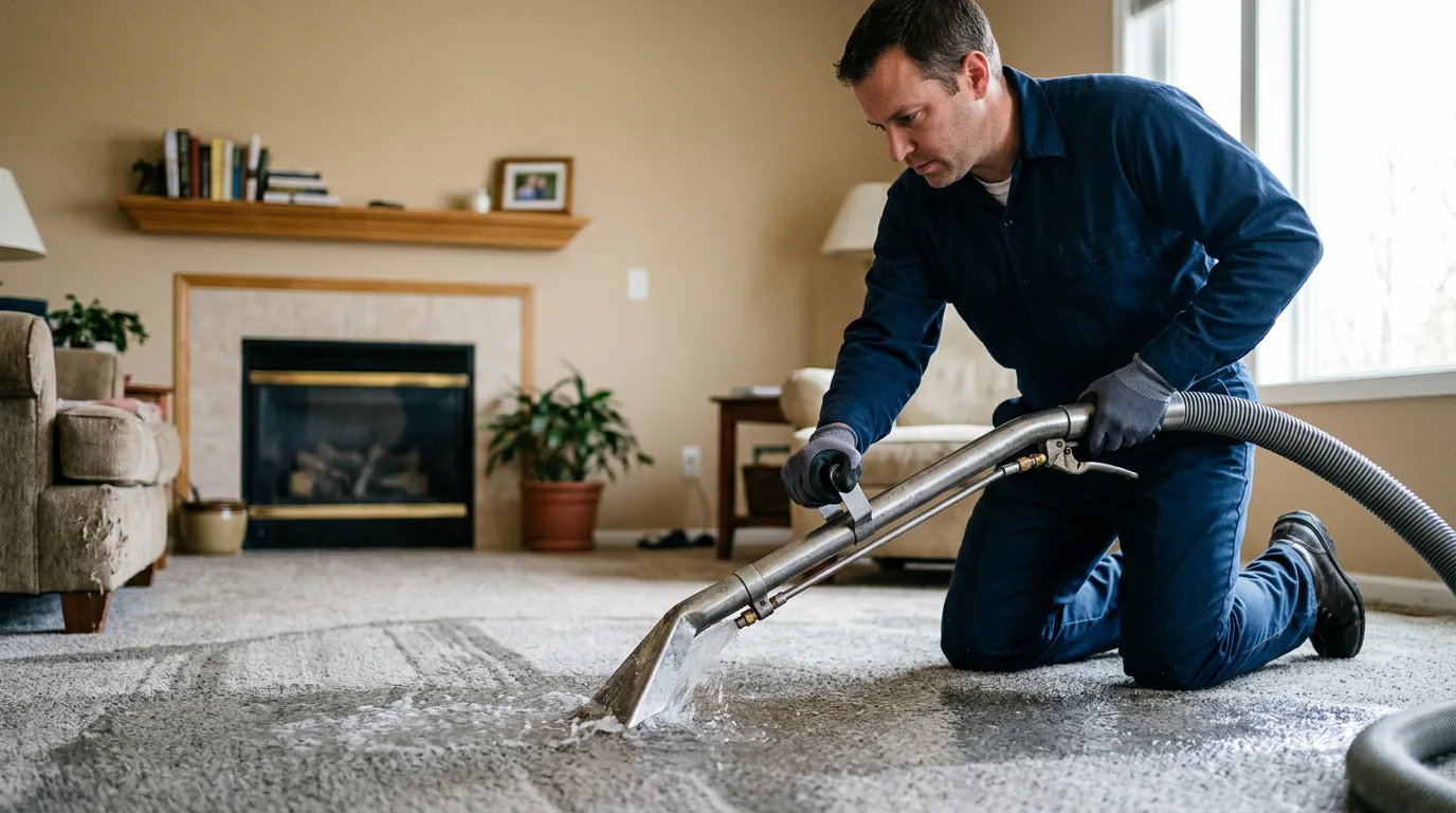 Water damage restoration technician working near Mound City, KS